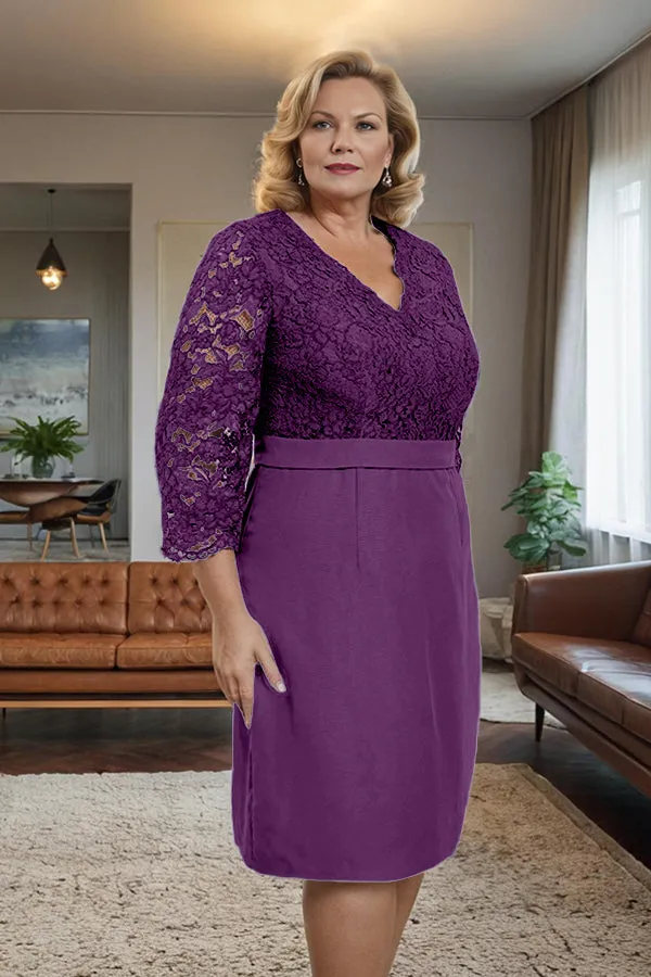 Simple Sheath V-Neck Lace Mother of the Bride Dress