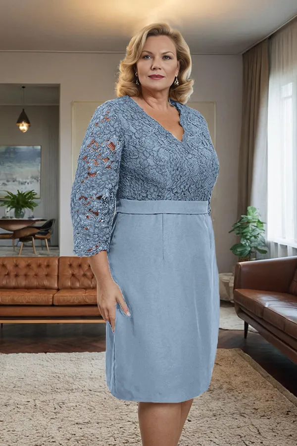 Simple Sheath V-Neck Lace Mother of the Bride Dress