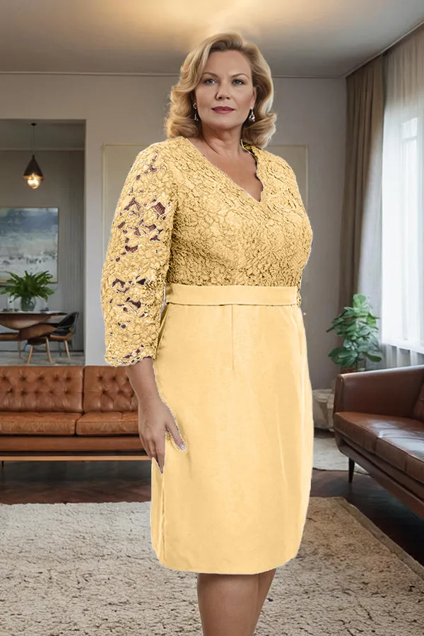 Simple Sheath V-Neck Lace Mother of the Bride Dress