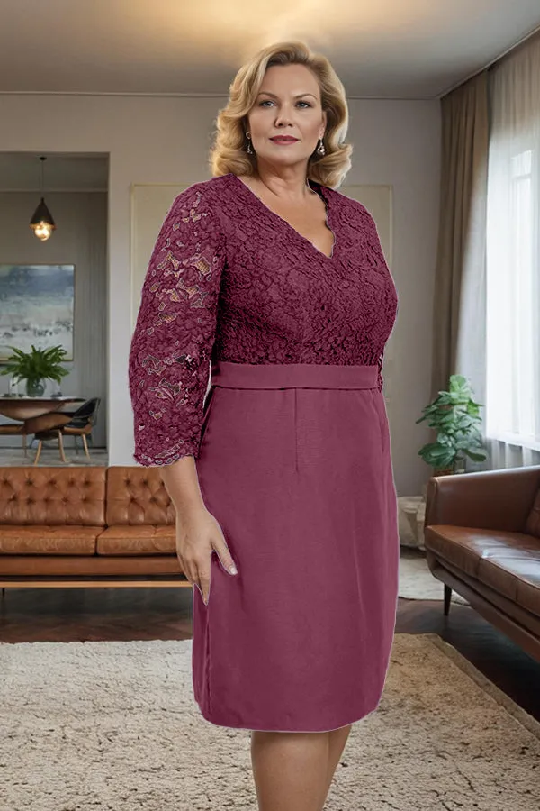 Simple Sheath V-Neck Lace Mother of the Bride Dress