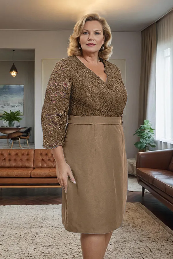 Simple Sheath V-Neck Lace Mother of the Bride Dress