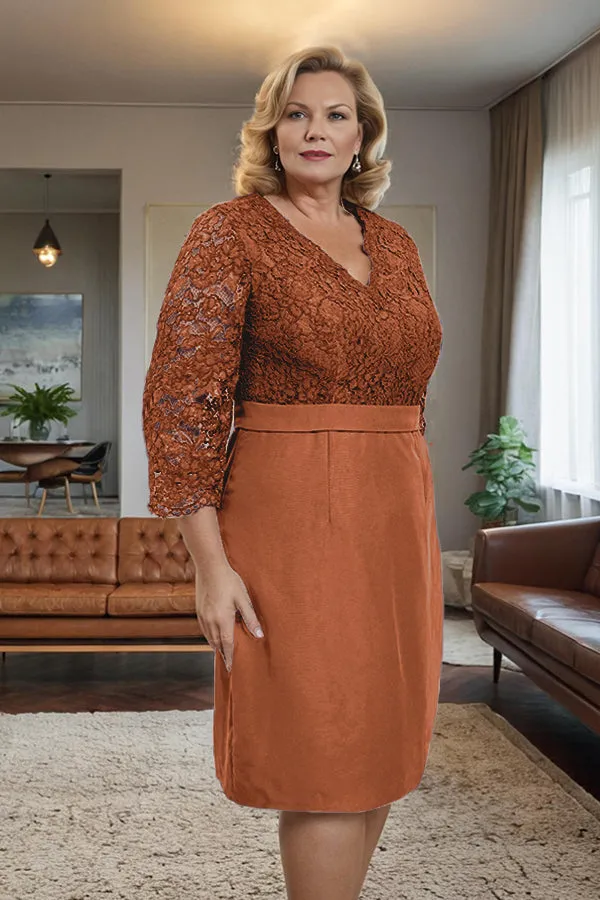 Simple Sheath V-Neck Lace Mother of the Bride Dress