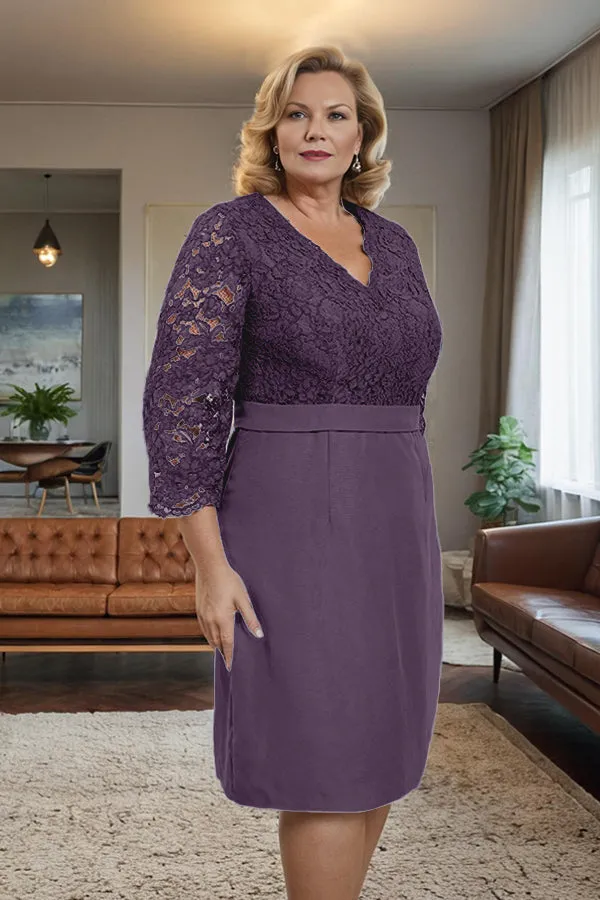 Simple Sheath V-Neck Lace Mother of the Bride Dress