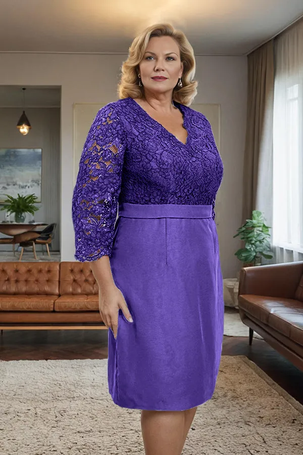 Simple Sheath V-Neck Lace Mother of the Bride Dress