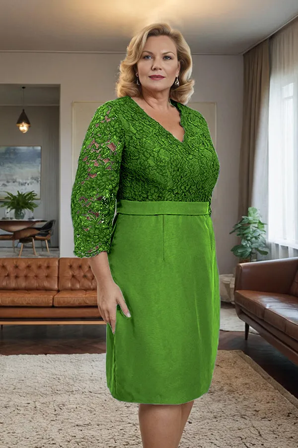 Simple Sheath V-Neck Lace Mother of the Bride Dress