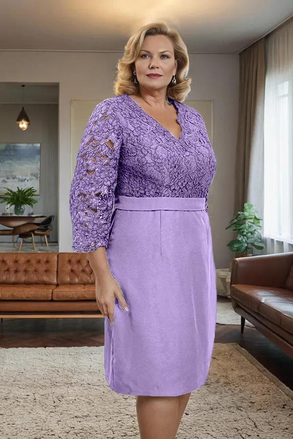 Simple Sheath V-Neck Lace Mother of the Bride Dress