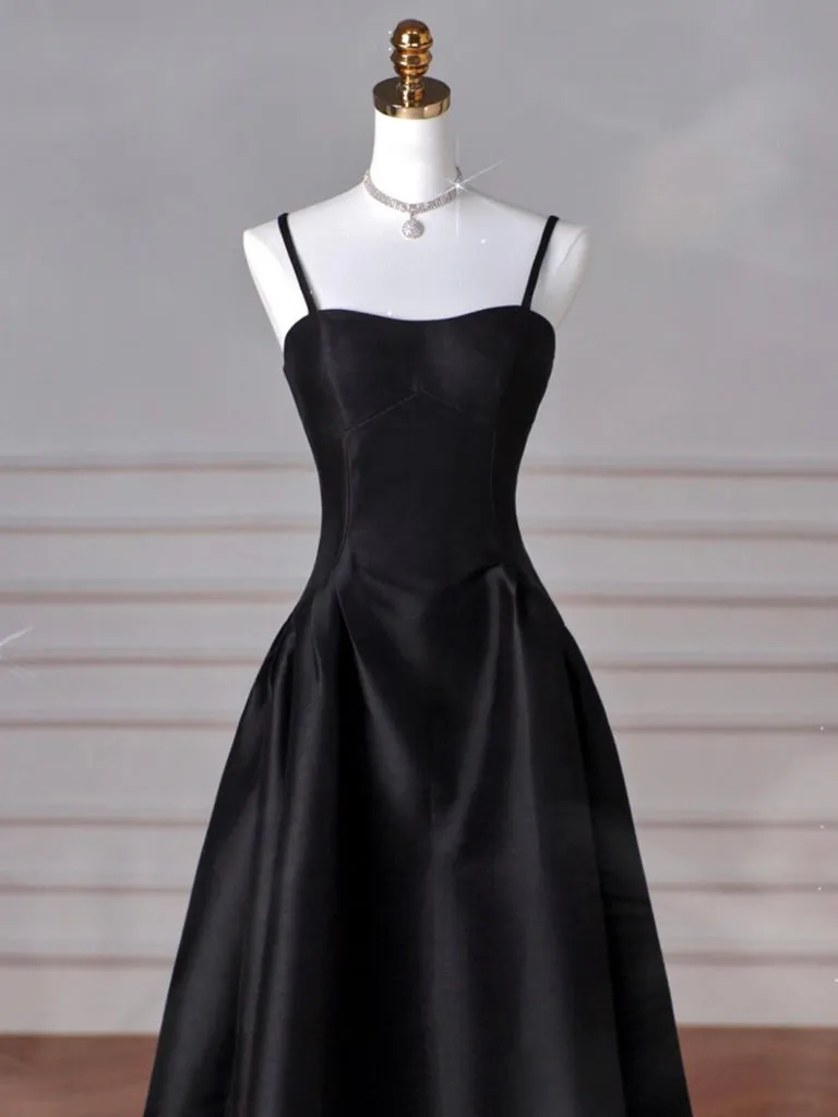 Simple Sweetheart Neck Satin Black Long Prom Dress, Black Long Formal Dress