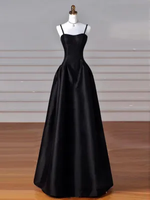 Simple Sweetheart Neck Satin Black Long Prom Dress, Black Long Formal Dress