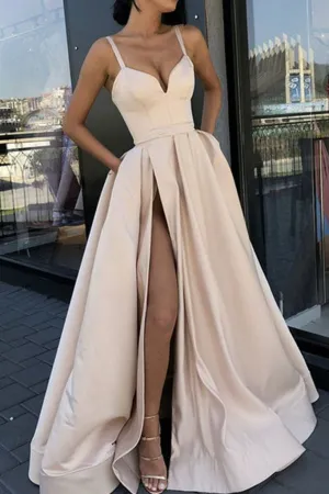 Simple sweetheart satin long prom dress, satin evening dress