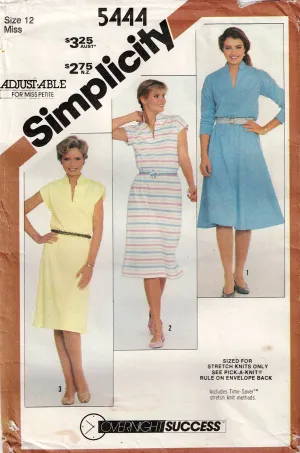 Simplicity 5444 Womens EASY Stretch Pullover Dress 1980s Vintage Sewing Pattern Size 12 Bust 34 Inches