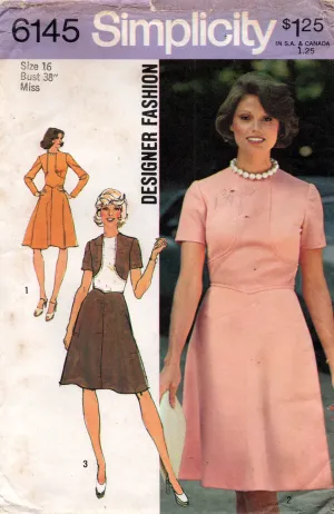 Simplicity 6145 Designer Womens Colour Block Seam Interest Dress 1970s Vintage Sewing Pattern Size 16 Bust 38 inches UNCUT Factory Folded