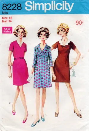Simplicity 8228 Womens Sheath Dress With Detachable Collar 1960s Vintage Sewing Pattern Size 12 Bust 34 inches
