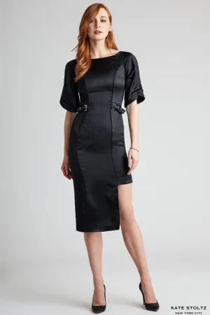 Size 4 Gunmetal Buckle Hammered Silk Dress