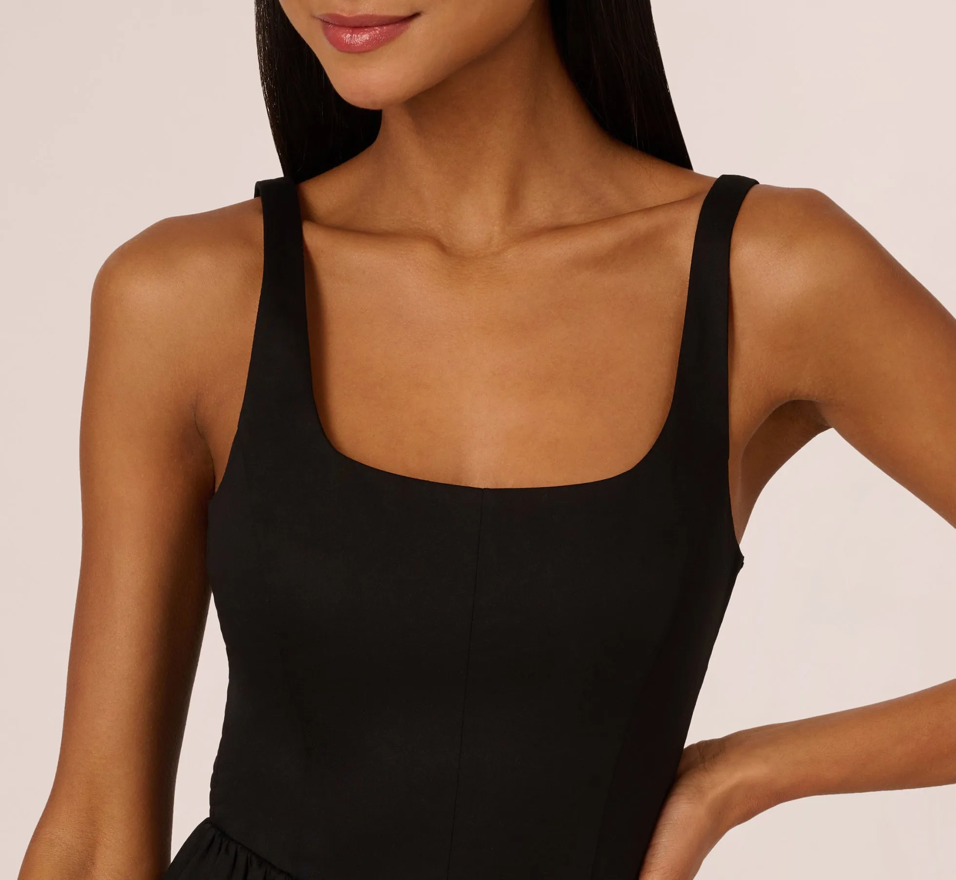 Sleeveless Fit And Flare Dress With Square Neckline In Black