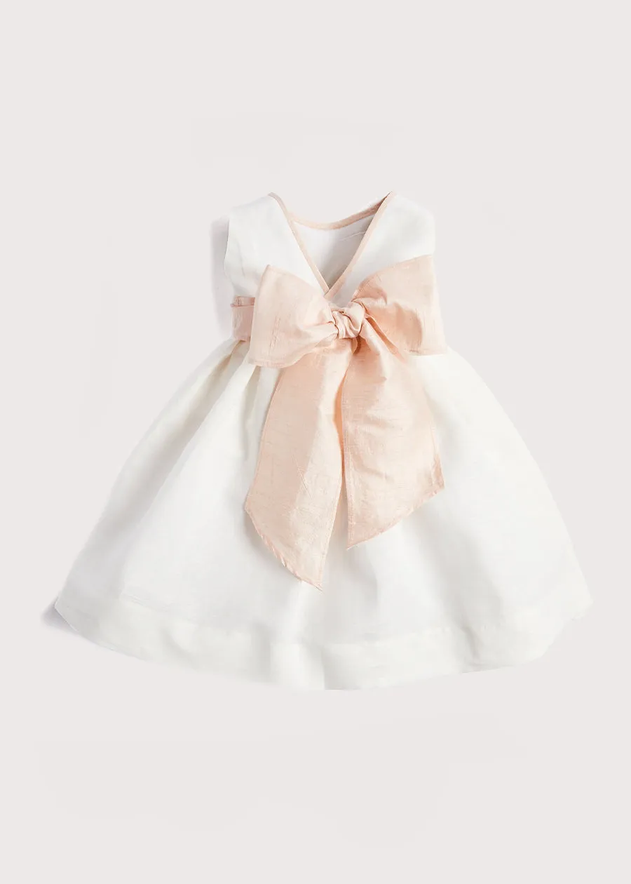 Sleeveless Ivory Flower Girl Dress with Pink Silk Sash (12mths-10yrs)