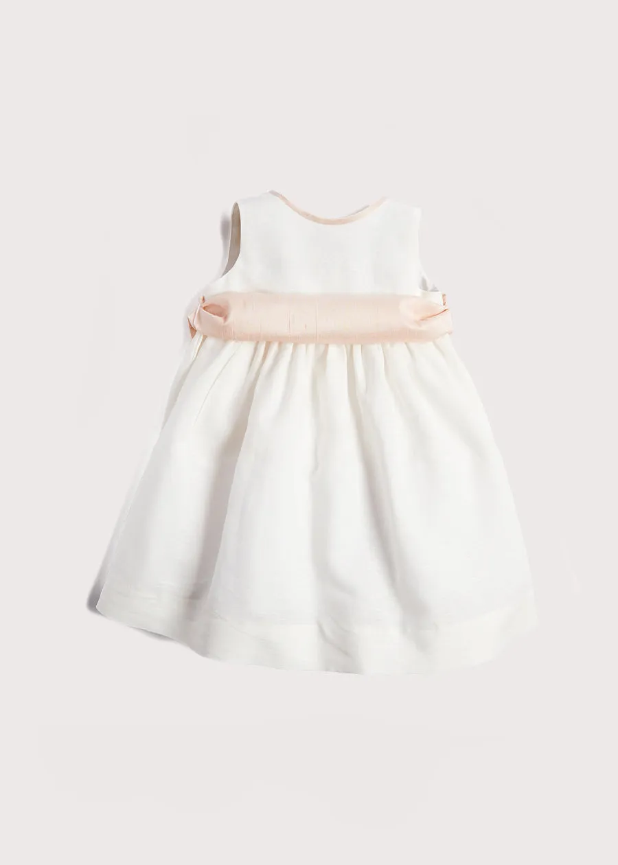 Sleeveless Ivory Flower Girl Dress with Pink Silk Sash (12mths-10yrs)