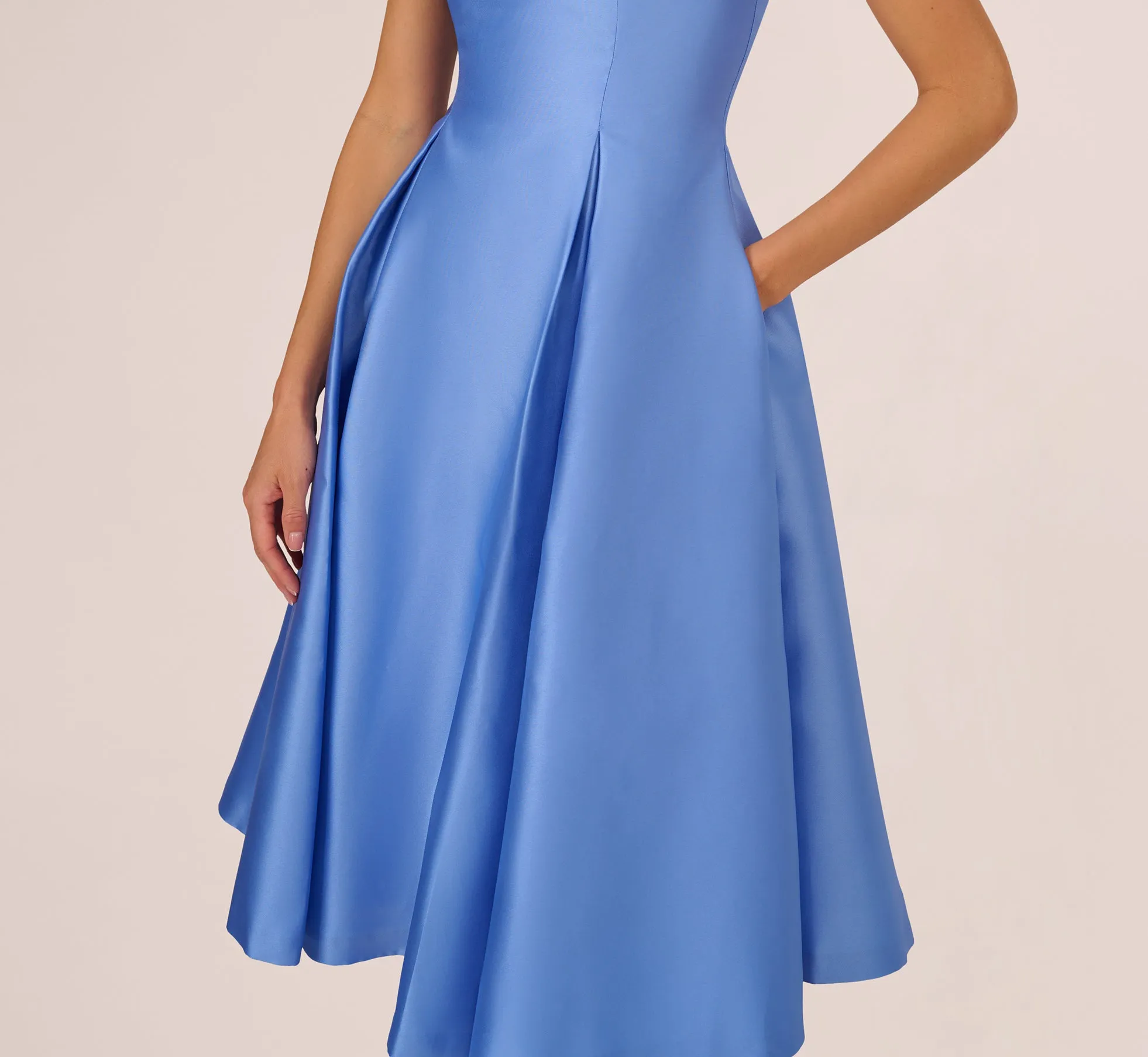 Sleeveless Mikado Fit And Flare Midi Dress With V-Back In Electric Ice