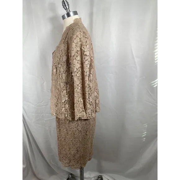 SLNY dress &amp; jacket mother of bride groom event platinum sequins 10 petite