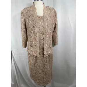 SLNY dress &amp; jacket mother of bride groom event platinum sequins 10 petite