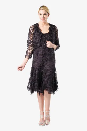 Soulmates C9126 Silk Beaded Tea Length Dress with Bolero Jacket Set