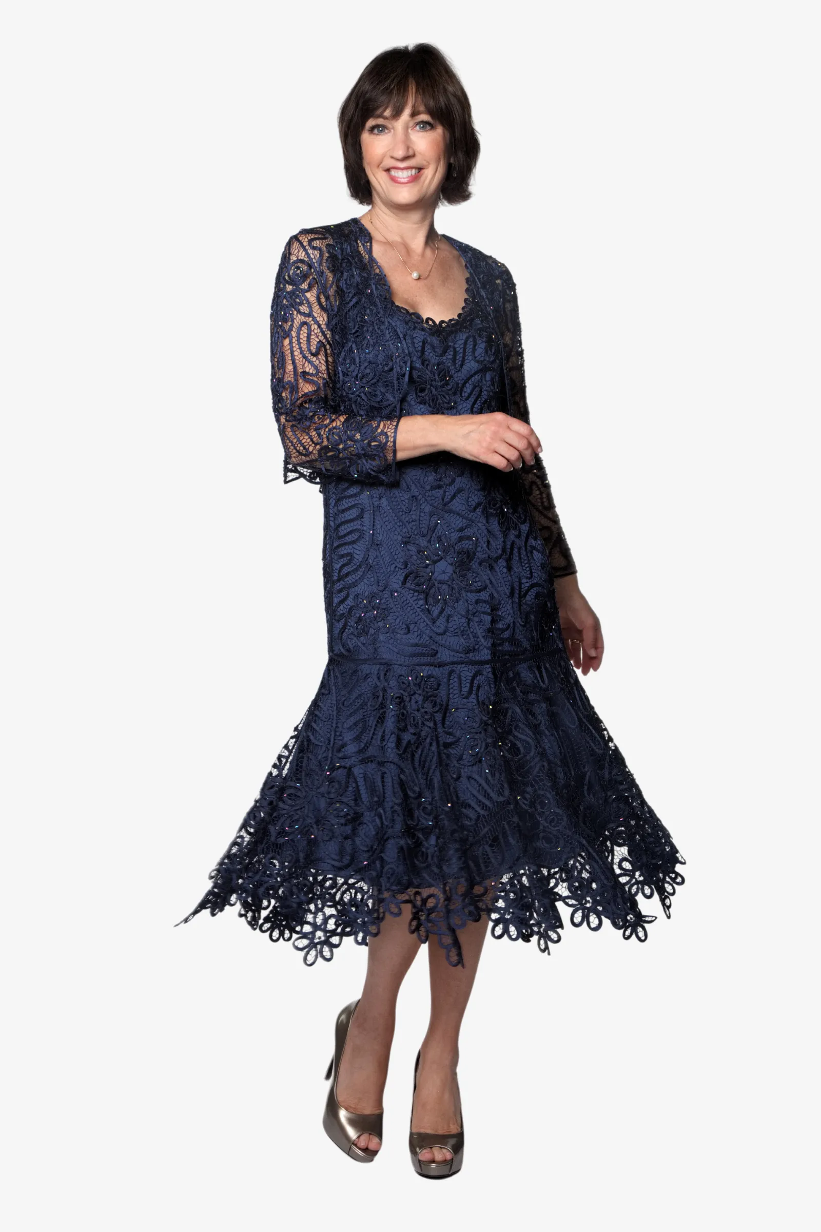 Soulmates C9126 Silk Beaded Tea Length Dress with Bolero Jacket Set