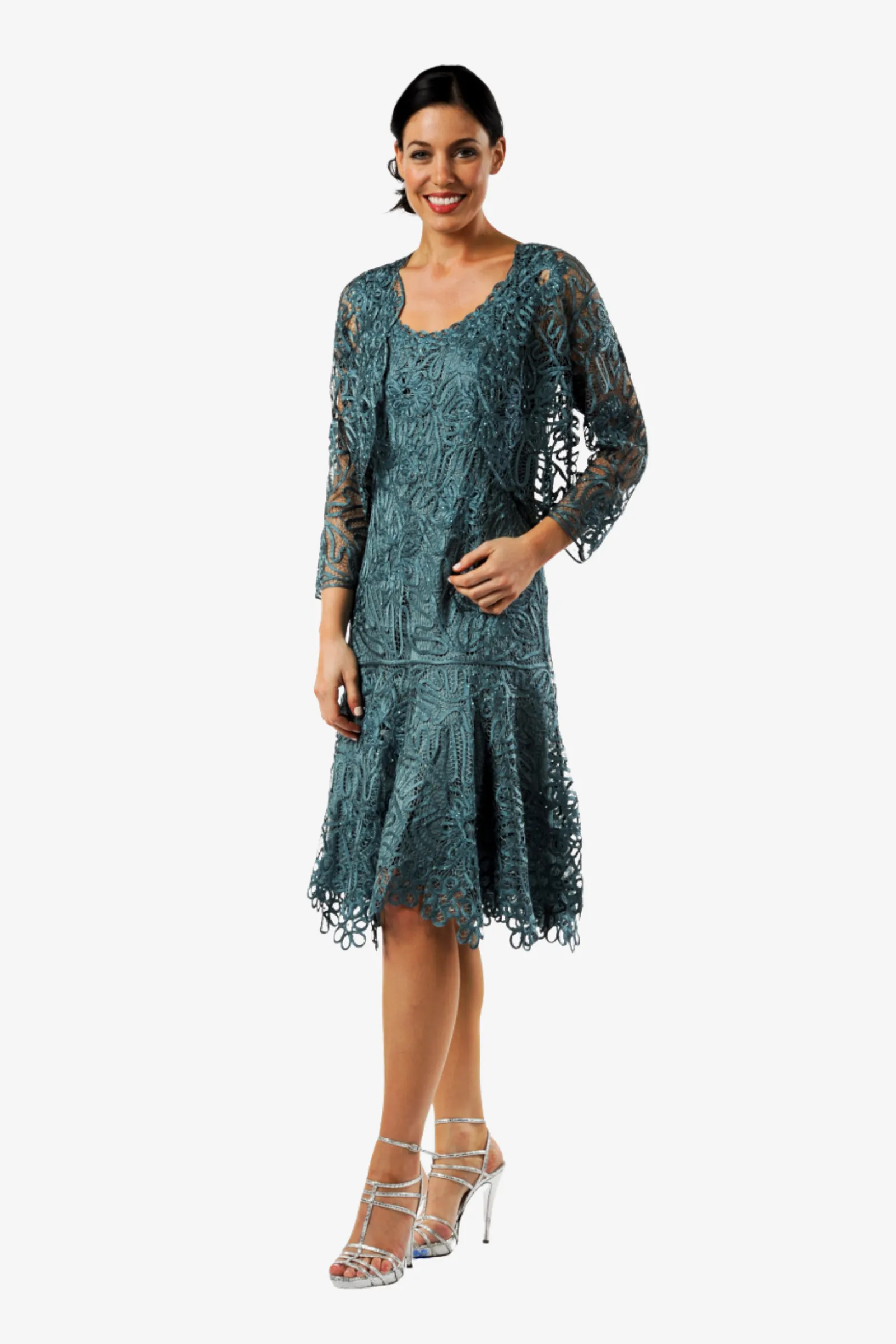 Soulmates C9126 Silk Beaded Tea Length Dress with Bolero Jacket Set