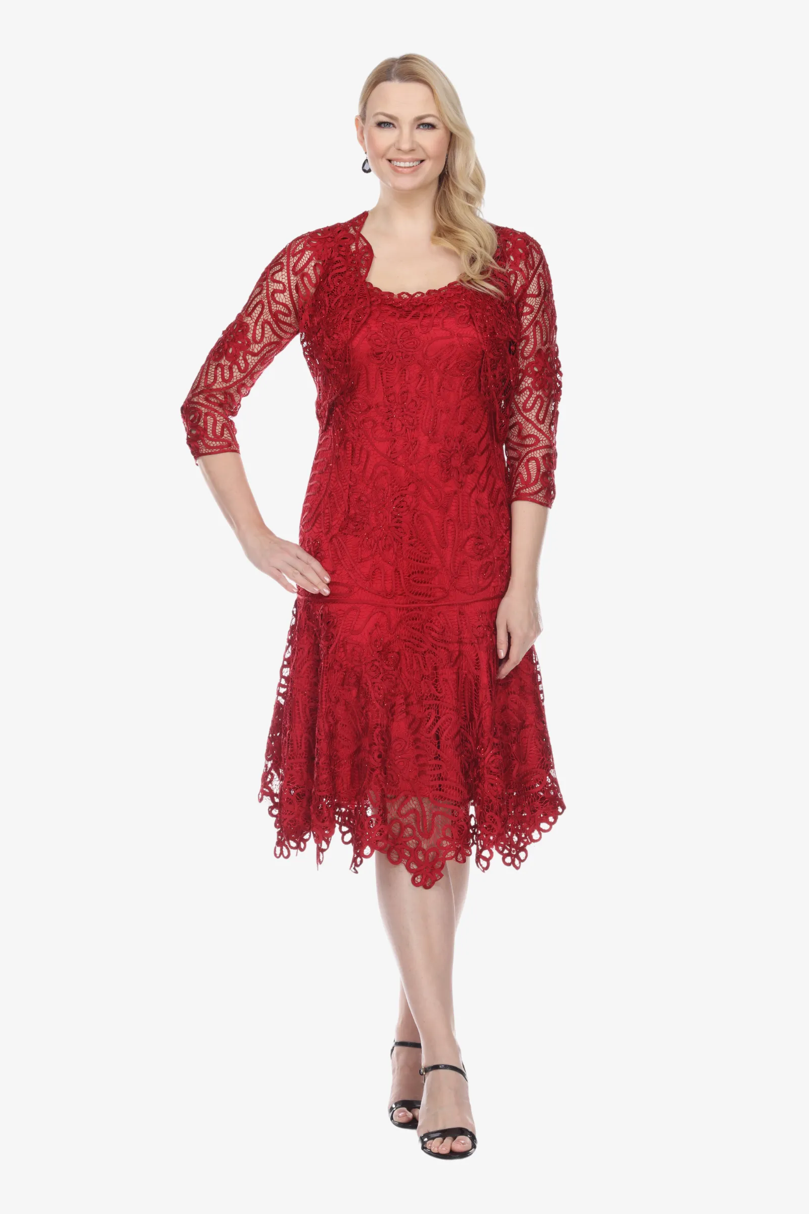 Soulmates C9126 Silk Beaded Tea Length Dress with Bolero Jacket Set