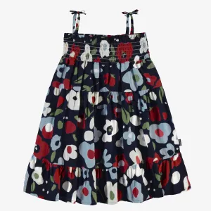 Souris Mini Girls Floral Print Dress - Navy