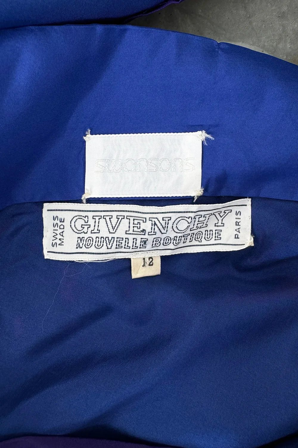 Spectacular 1970s Givenchy One Shoulder Silk Dress w Brilliant Blue, Deep Purple & Emerald Green Panels