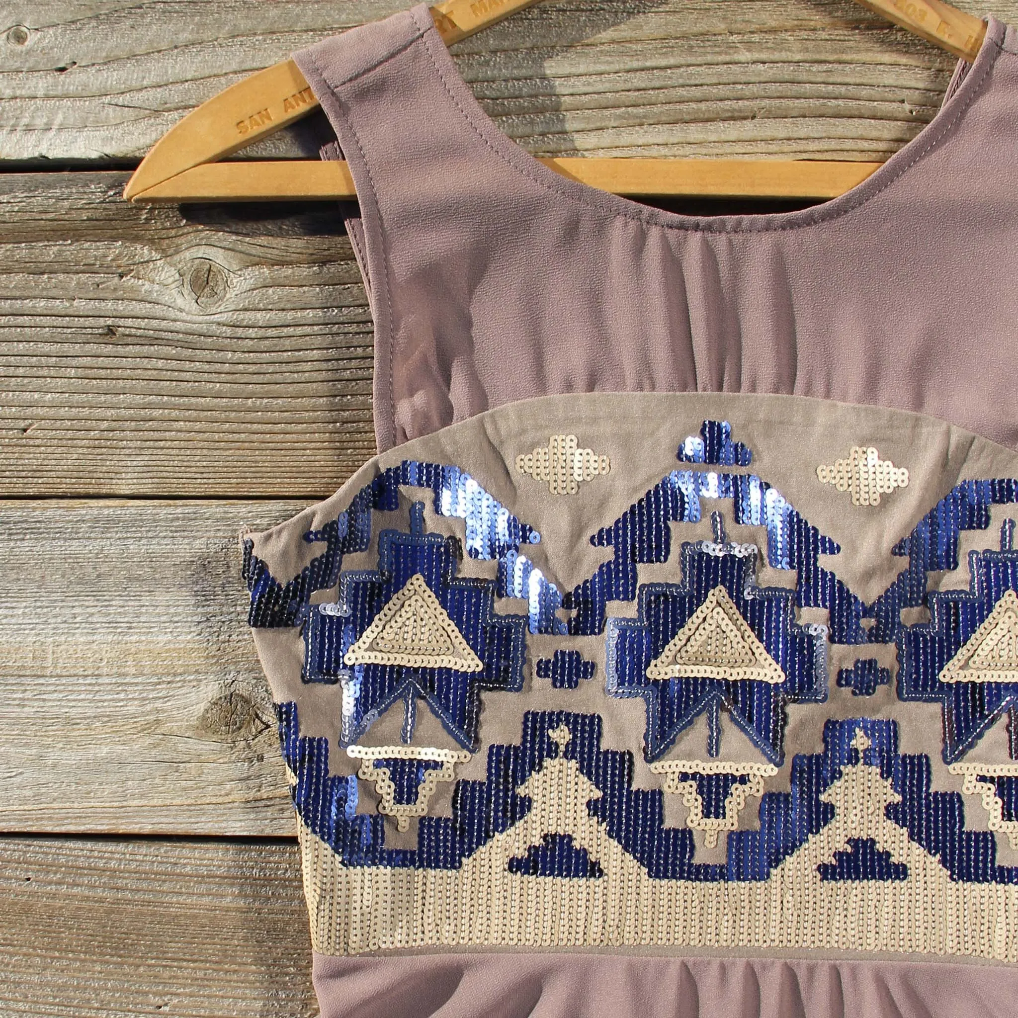 Stone Spell Beaded Dress in Dusty Taupe
