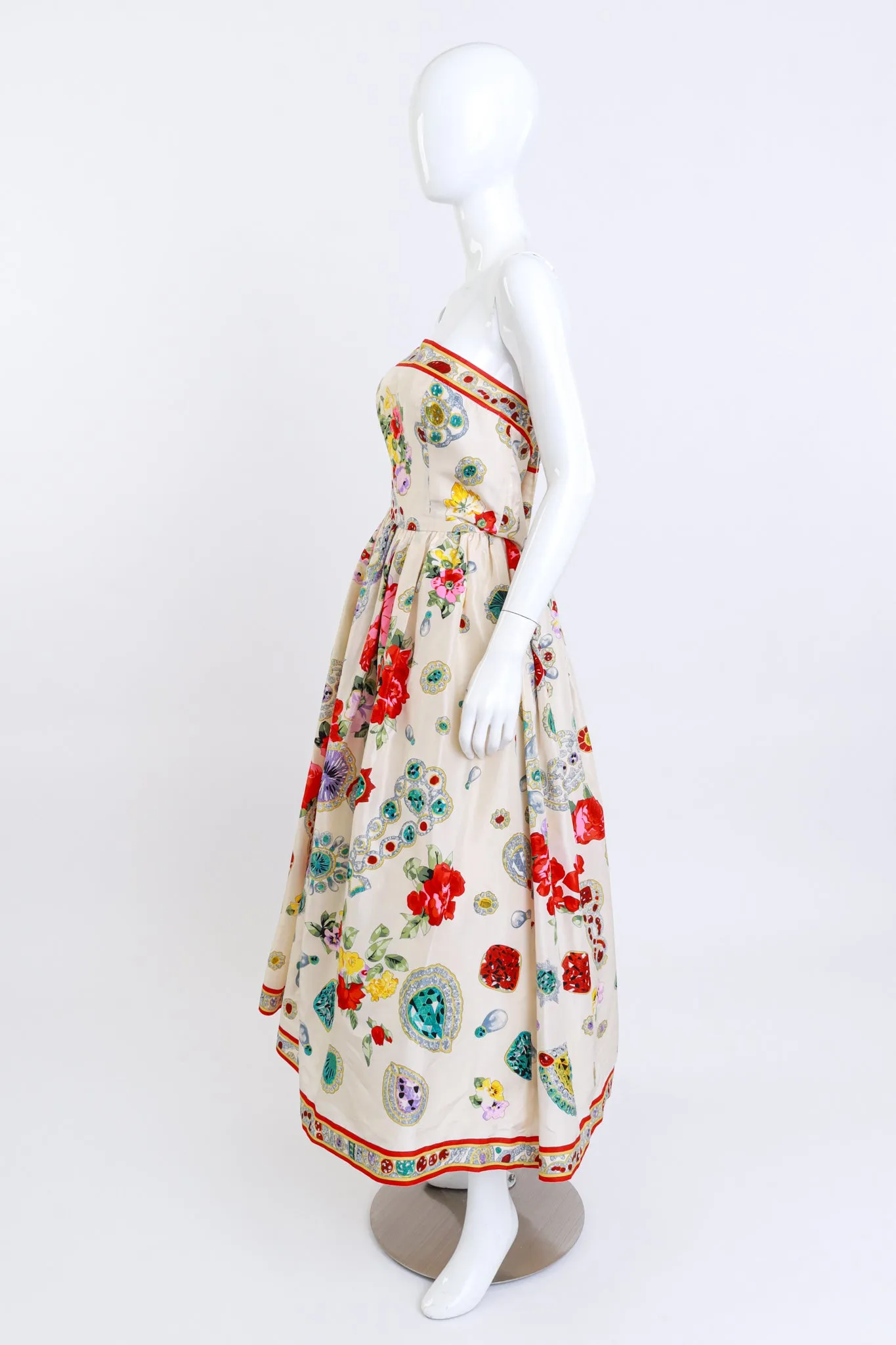 Strapless Jewel Print Gown, Shawl & Belt Set