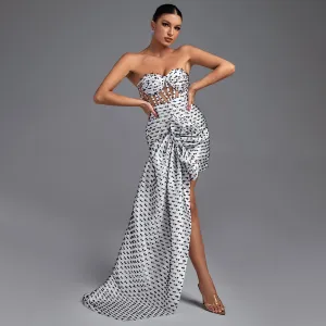 Strapless Mesh Draping Corset Gown