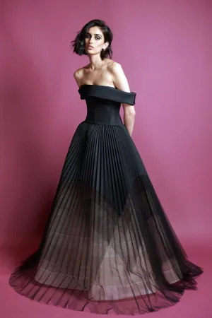 Strapless Onyx faille and tulle Ombre Gown