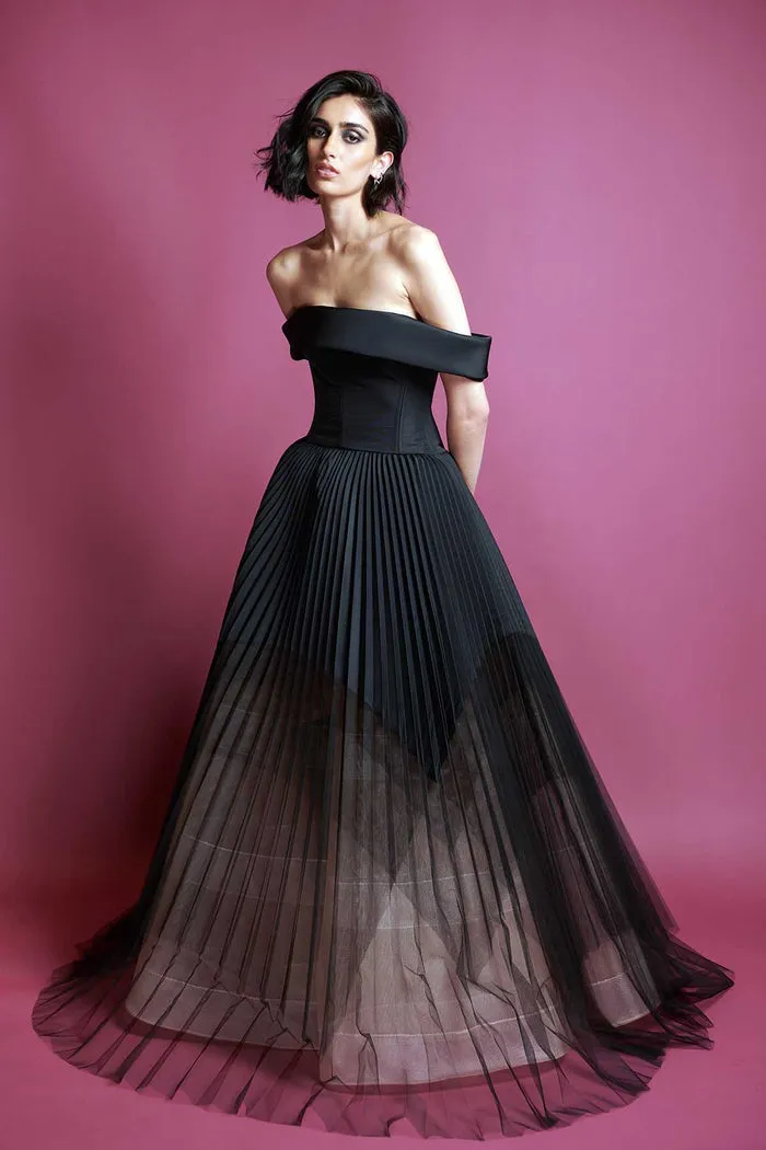 Strapless Onyx faille and tulle Ombre Gown