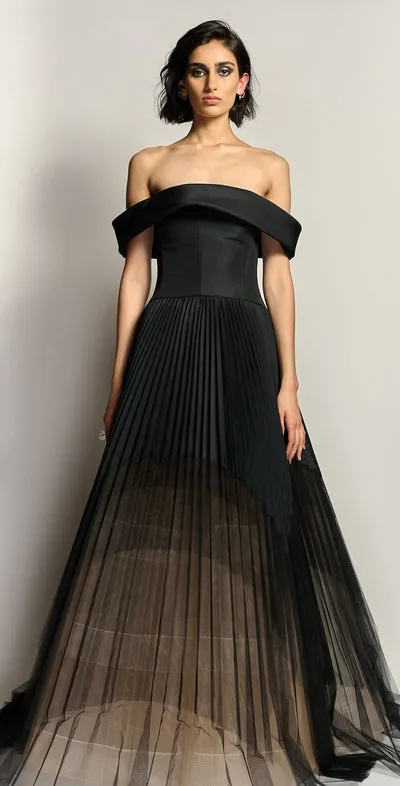 Strapless Onyx faille and tulle Ombre Gown
