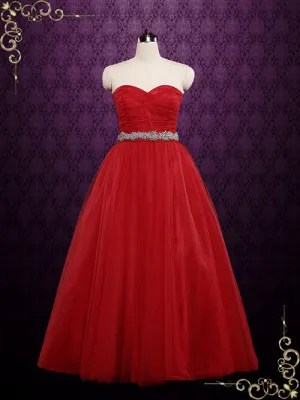 Strapless Red Tulle Ball Gown Wedding Dress | CINDY