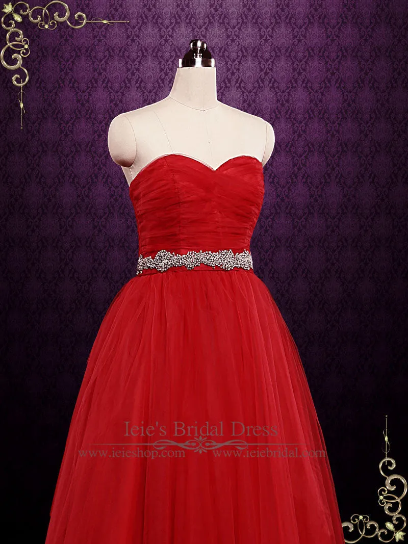 Strapless Red Tulle Ball Gown Wedding Dress | CINDY