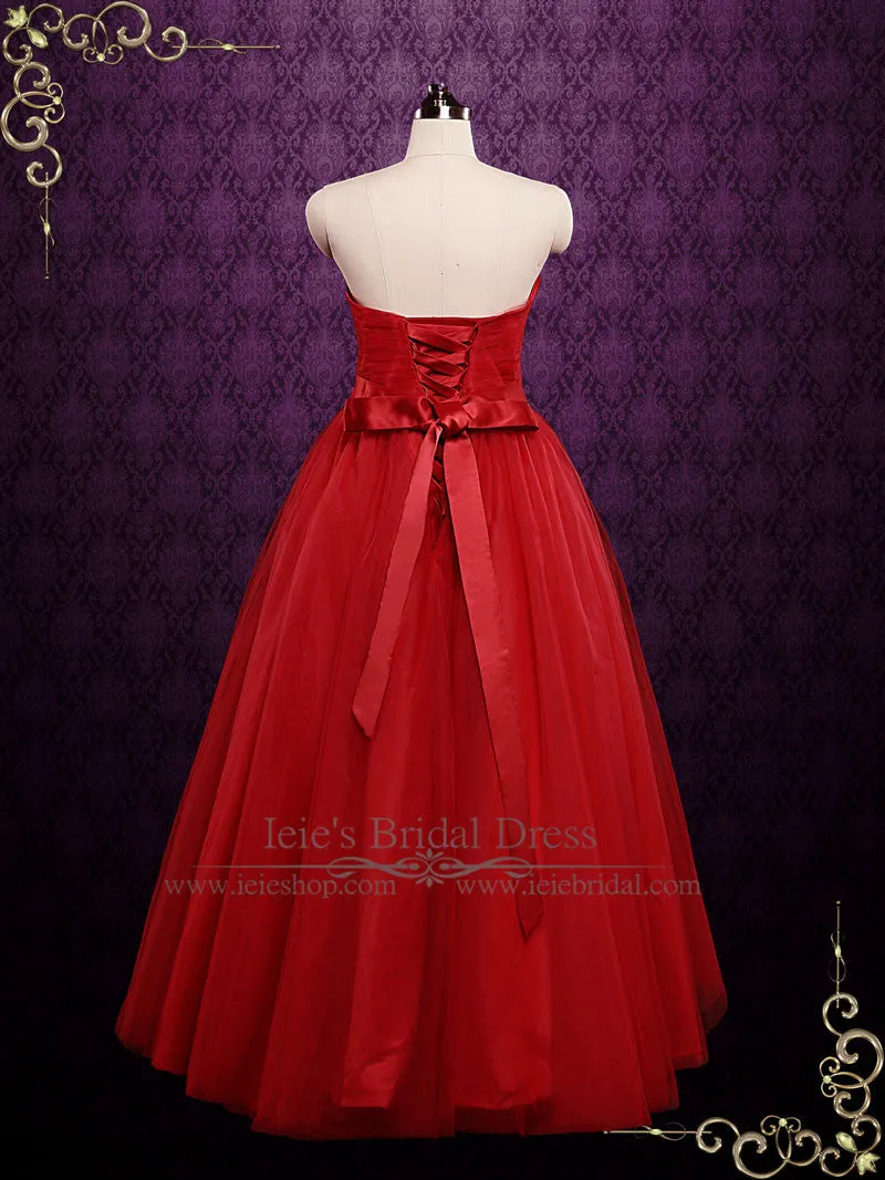Strapless Red Tulle Ball Gown Wedding Dress | CINDY