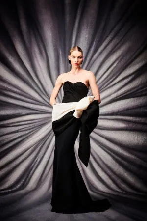 Strapless Sweetheart Bow Draped Gown