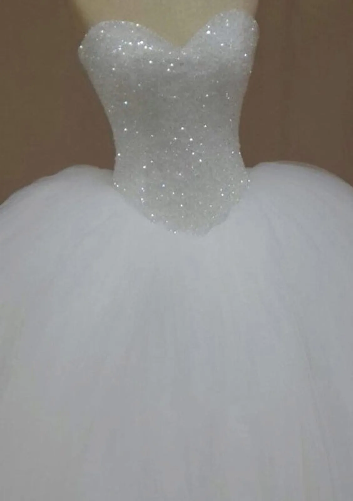 Strapless Sweetheart Glitter Beaded Ball Gown Tulle Wedding Dress