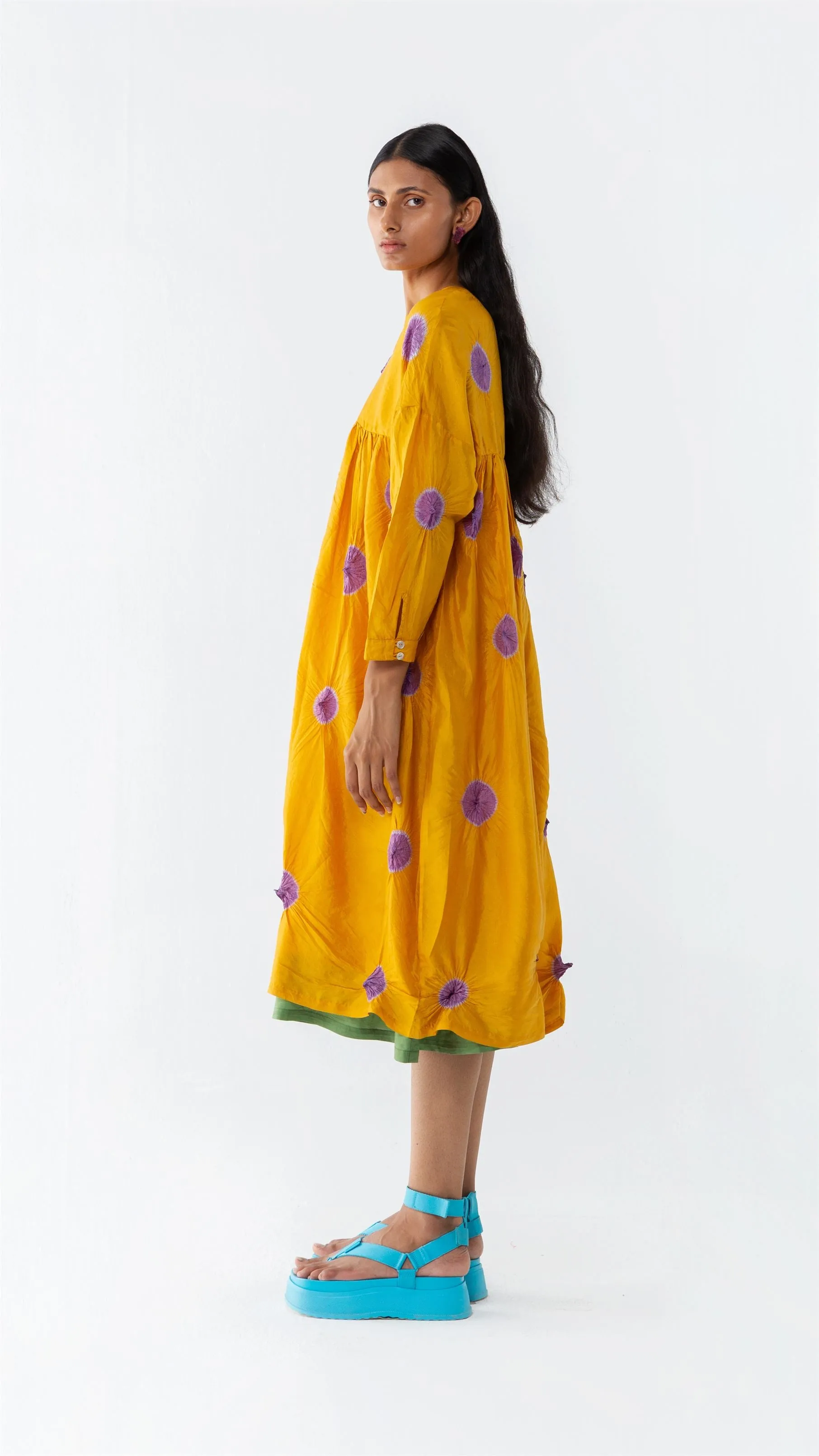 Studio Medium   I   Shibori Cristal POLKA DRESS - MUSTARD/LAVENDERPOL 10