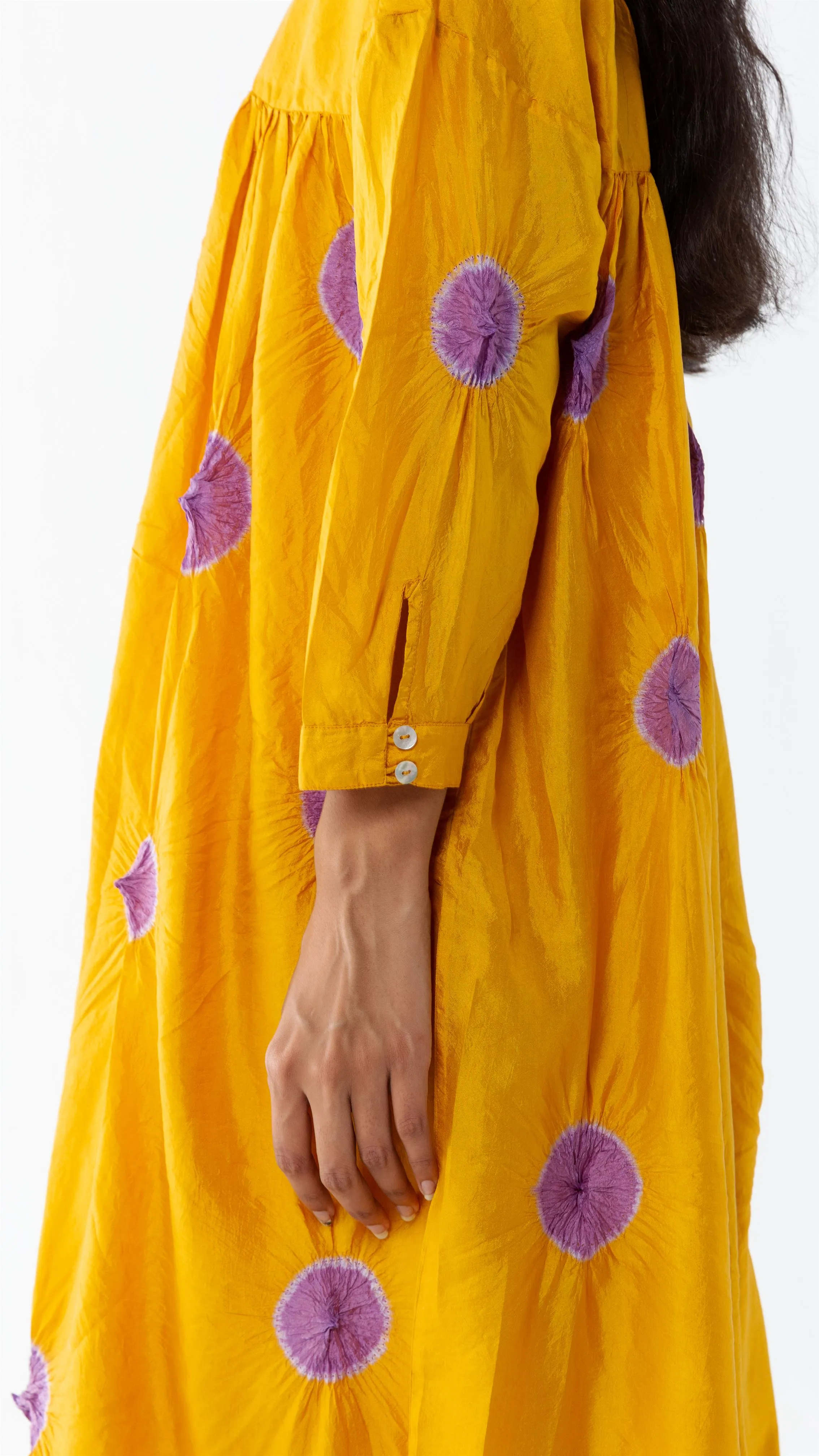 Studio Medium   I   Shibori Cristal POLKA DRESS - MUSTARD/LAVENDERPOL 10