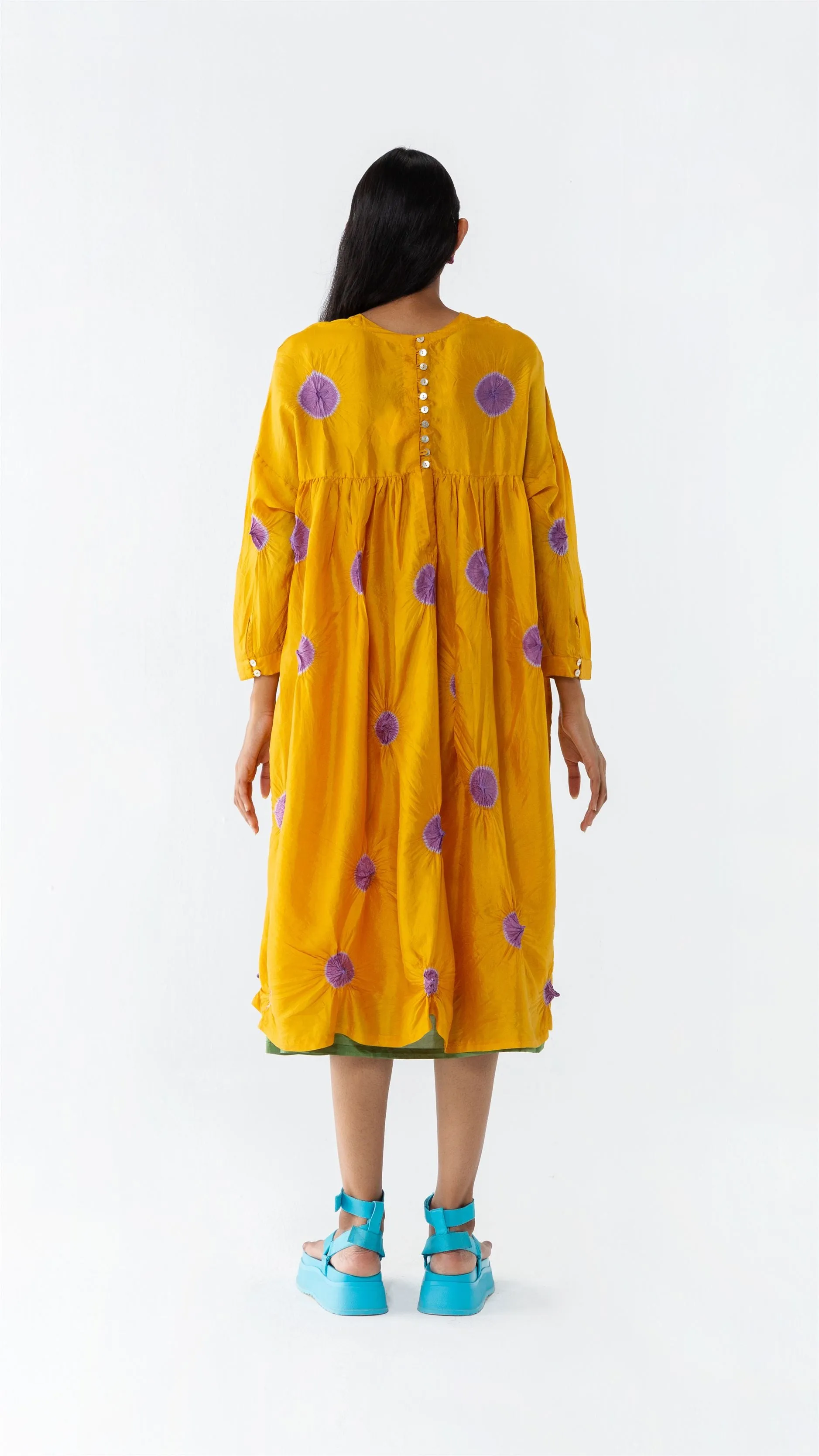 Studio Medium   I   Shibori Cristal POLKA DRESS - MUSTARD/LAVENDERPOL 10