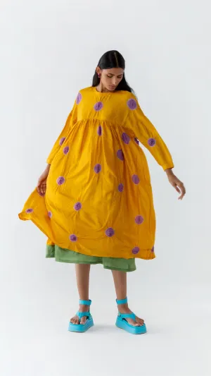 Studio Medium   I   Shibori Cristal POLKA DRESS - MUSTARD/LAVENDERPOL 10