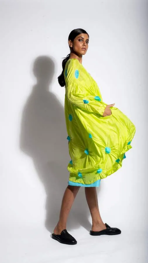 Studio Medium   I   Silk Tie-Dye Polka Dress Lime Acqua
