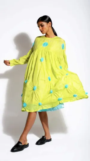 Studio Medium   I   Silk Tie-Dye Polka Dress Lime Acqua