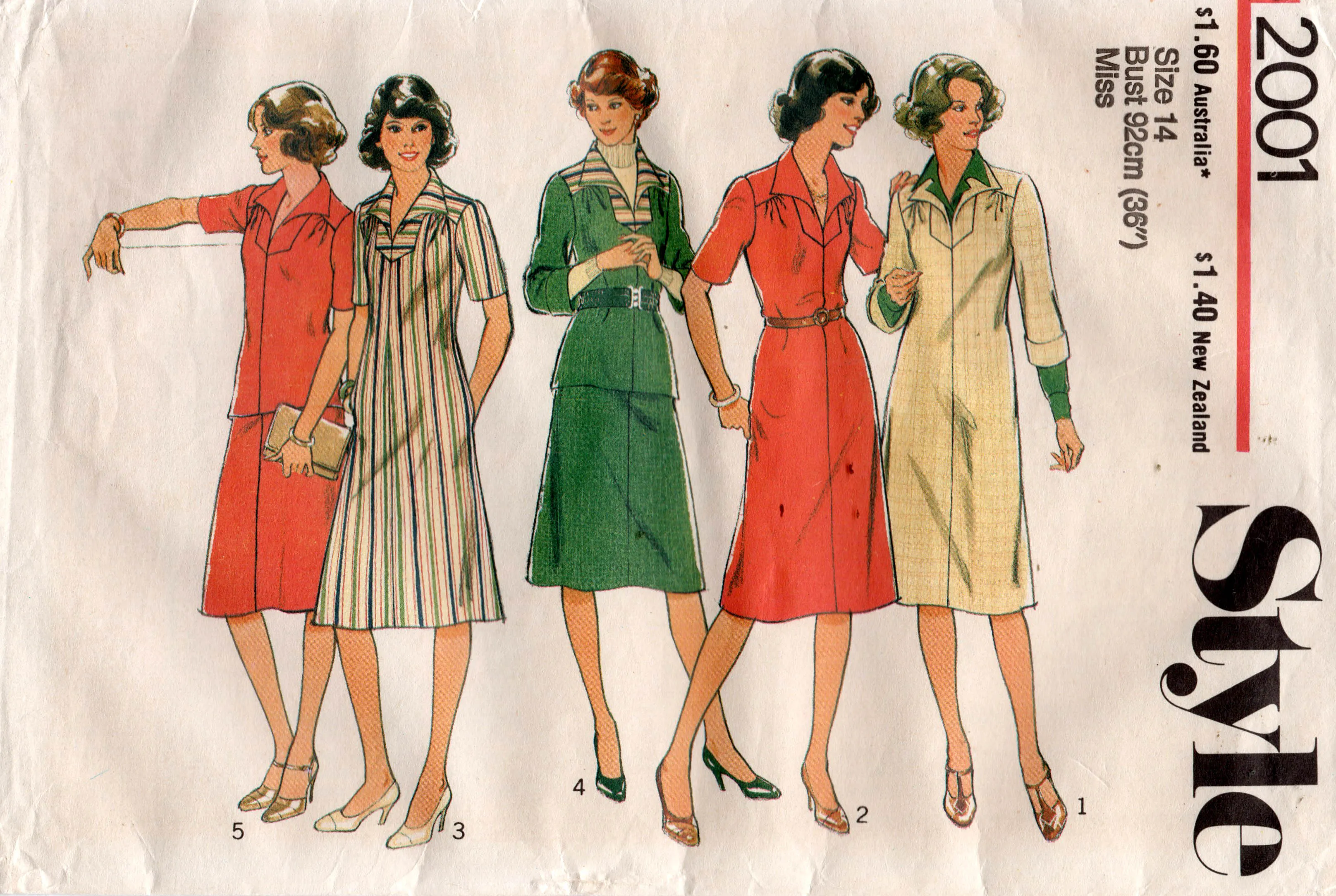 Style 2001 Womens Pullover Dress Top & Skirt 1970s Vintage Sewing Pattern Size 14 Bust 36 inches