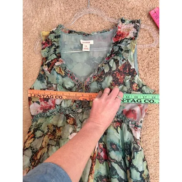 Sundance 100% Silk Floral Flowy Fairy core Fit &amp; Flair Dress Womens Sz M Easter