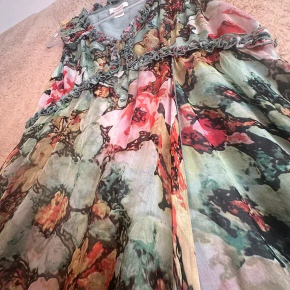 Sundance 100% Silk Floral Flowy Fairy core Fit &amp; Flair Dress Womens Sz M Easter