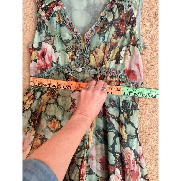 Sundance 100% Silk Floral Flowy Fairy core Fit &amp; Flair Dress Womens Sz M Easter